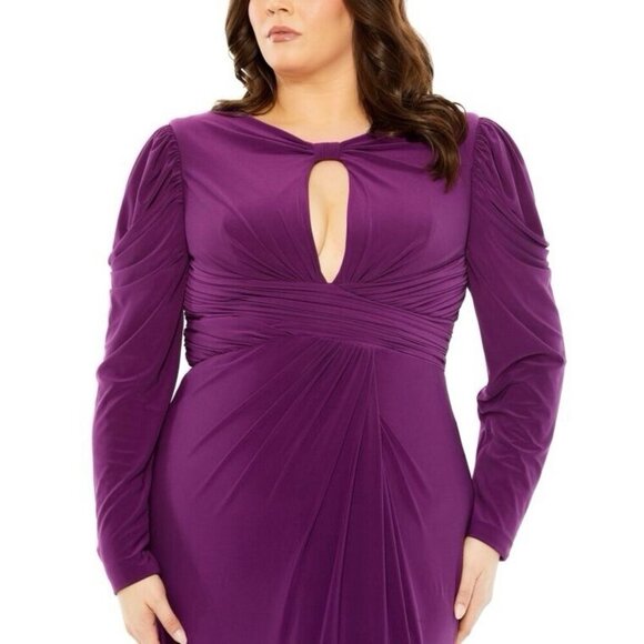 New Mac Duggal Size 18 W Purple 77119 Long Sleeve Cocktail Evening Gown Dress - Picture 2 of 8